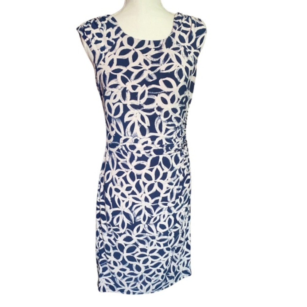 LAUREN Ralph Lauren Women’s Cream Blue Knee Length Sleeveless Dress Size 6